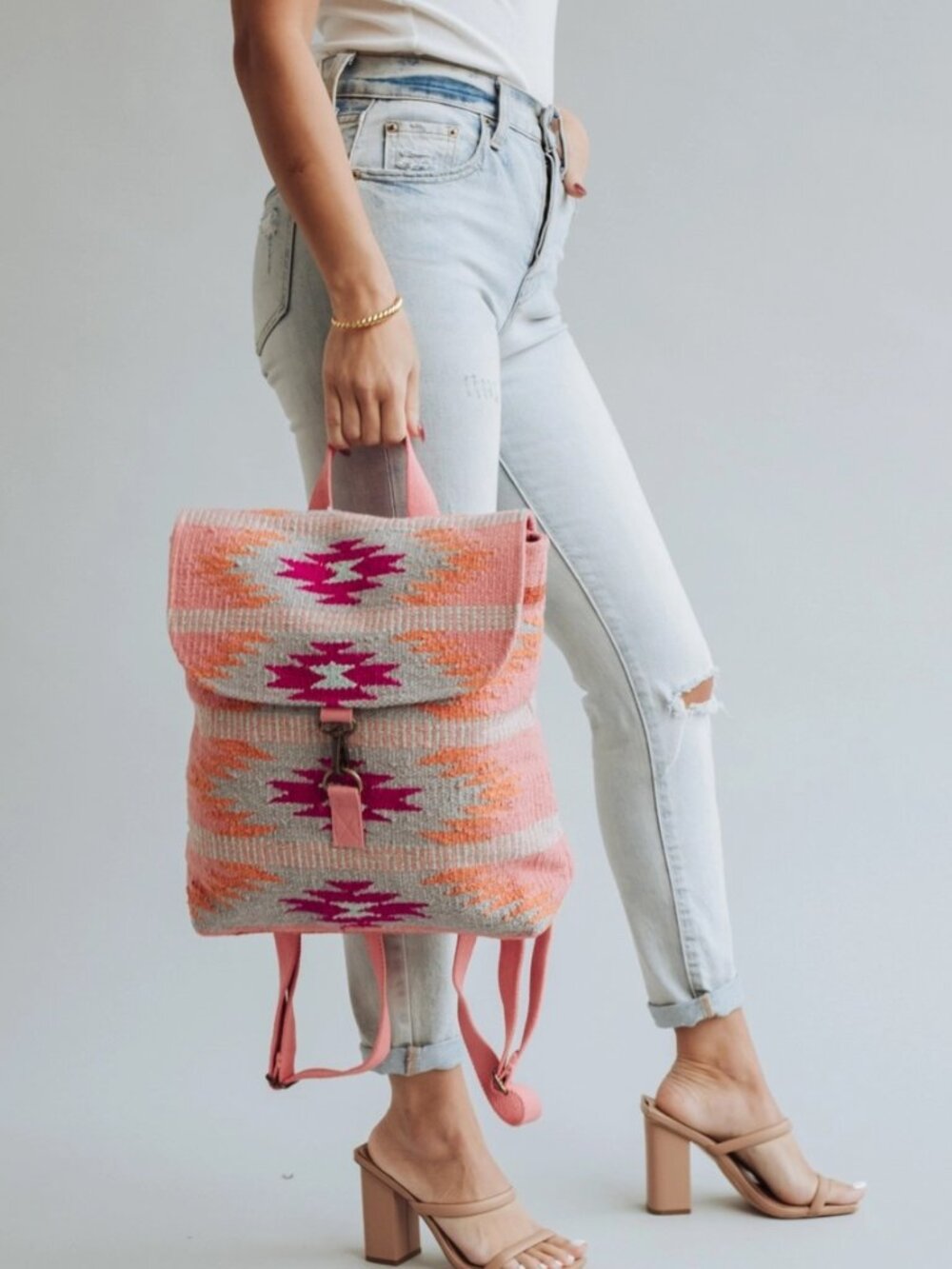 ($25) Pink Aztec Pattern Canvas Backpack - Picture 3 of 6